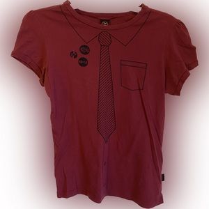 2005 Hot Topic Emily the Strange babydoll tee Faux button up goth size L